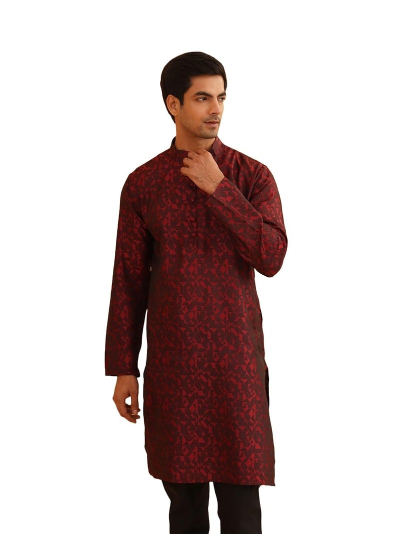 Sojanya (Since 1958 Men'S Maroon Jackquard Silk Only Long Kurta, Size 42 - Image 1